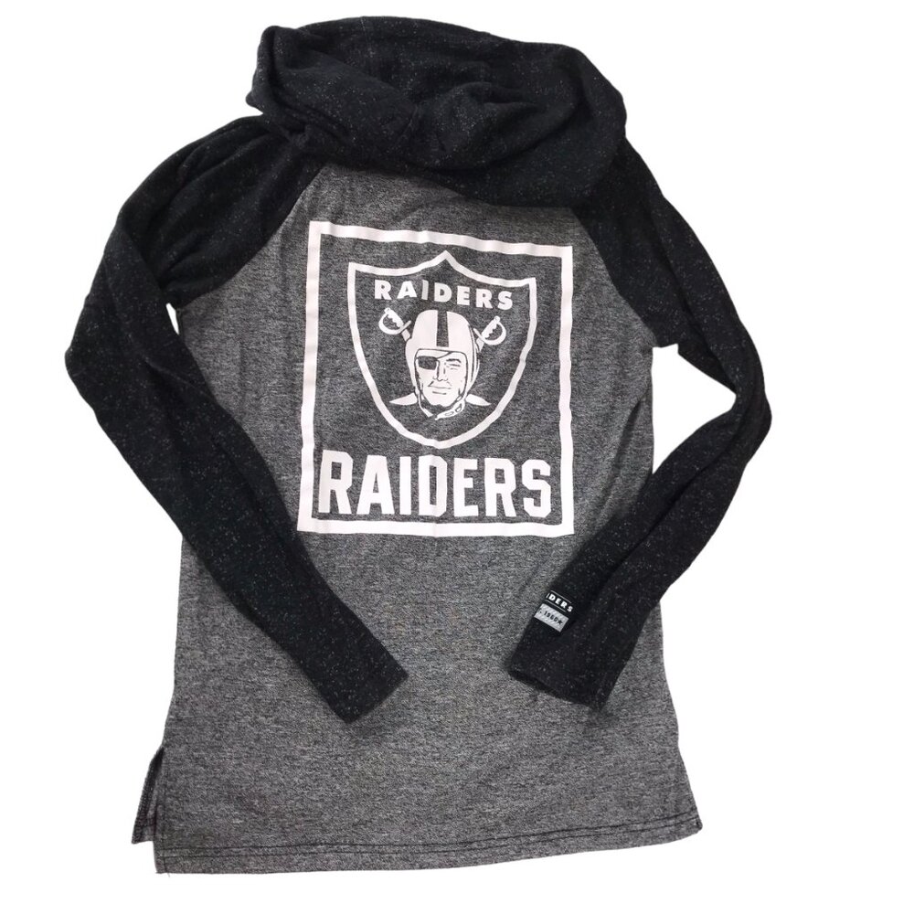 Las Vegas RAIDERS Football Hoodie Hooded Pullover Gray Black Henley Medium